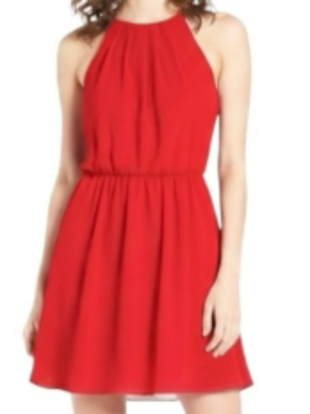 Lush Coral Red Sleeveless Halter Mini Dress